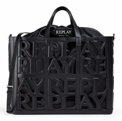 REPLAY handtas schoudertas Handbag Black + Cambridge Brown zwart