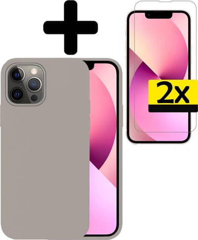 Hoesje - Met 2x Screenprotector - Geschikt voor Apple iPhone 13 Pro Max - Sterk & Shockproof - Back Cover - Siliconen Case - Telefoon Hoes - Telefoonhoesjes - Grijs