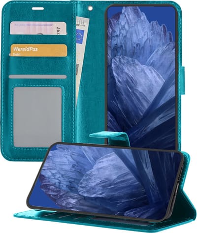 Hoesje - Geschikt voor Google Pixel 8a - Luxe Bookcase - Walletcase Hoes - Portemonnee - Cover - Telefoonhoes - Turquoise
