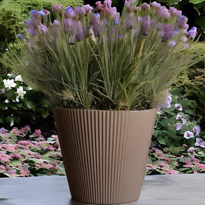 Luxe - Luna taupe - bloempot rond 39cm ronde sierpot - mokka met wateropvang
