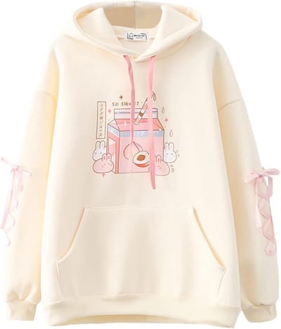 Kawaii Fleece Hoodie met Cartoon Print voor Meisjes en Dames - Comfortabele Sweater met Capuchon
