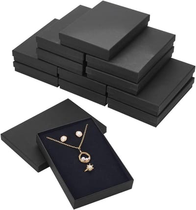 BENECREAT 12-delige verpakking voor kettingen en ringen 18x13x3cm Kraft sieraden geschenkdozen (zwart) rechthoekige kartonnen geschenkdoos voor bruiloft feest verjaardagen