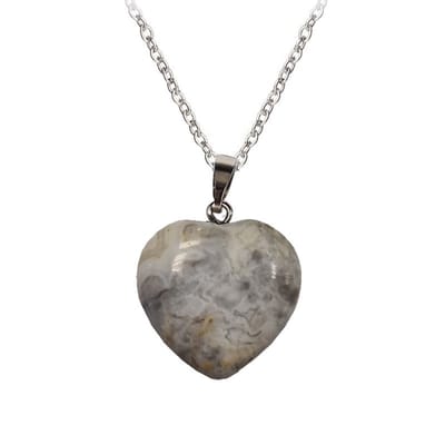Fako Bijoux® - Ketting Met Hartje - Hart Natuursteen - 20x20mm - Crazy Agaat - 50cm