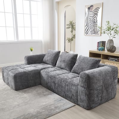 DESMIU Hoekbank 250 x 158 cm - 3-Zits Met Chaise Longue En Zijvak - Voor Woonkamer En Studio - Chenille - Grijs