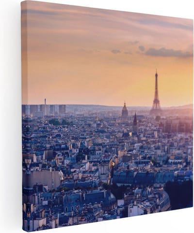 Artaza Canvas Schilderij Eiffeltoren - 30x30 cm - Klein - Wanddecoratie Zonsondergang - Muurdecoratie Skyline - Kamer Accessoires Stad