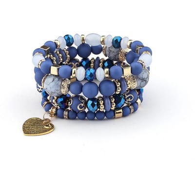 4 stuks Bohemia Acryl Kralen Armband Set Voor Vrouwen Massief Hart Bedel Elastische Ketting Armband Mannen Retro Dagelijkse Slijtage Sieraden Cadeau gray