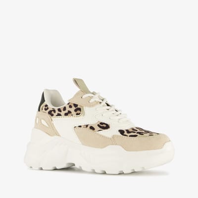 Blue Box meisjes dad sneakers met panterprint details beige - Maat 30 - Uitneembare zool