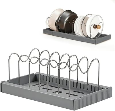 Uitbreidbare dekselhouder met 7 verstelbare scheidingswanden voor pannenorganizer, 30-56 cm, ideaal voor keukenkast en opslag van pannendeksel en keukenpotten