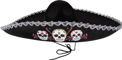 Funidelia | Mariachi Hoed Voor voor mannen - Mexicaanse schedel, Halloween, Day of the Dead (Dia de los Muertos), Horror - Accessoires voor Volwassenen, kostuum accesoires - Zwart