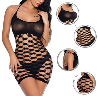 Erotische Sexy Gaatjes Jurk I Lingerie Rokje I Zwart I One Size I EU Mat M-XL
