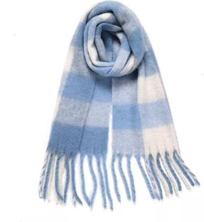 Oversized Geruite Sjaal Dames - Extra Zacht & Warm - Luxe Deken Sjaal met Franjes - Urban U - Blue Frost