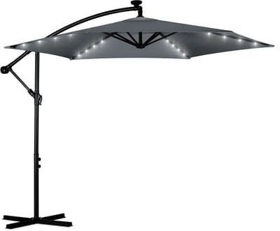 Jurrys Parasol - Zweefparasol - Schaduwdoek - Tuinparasol - Inclusief verlichting - Complete set - Polyester - Grijs - 300cm