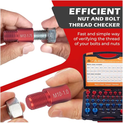 Dailygoods- Moer- en Boutdraadcontroleur 44 Stuks - Aluminium Meters - SAE/Metrisch - Opbergdoos met Labels - Draadspoed Meten - Handige Set - Draadmeter