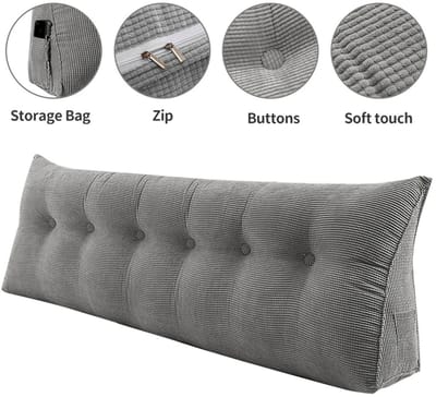 M-Goods – XXL Leeskussen Bed 120CM – Ergonomisch Rugkussen voor Bed & Bank – Groot Hoofdbord Kussen – Rug- en Nekondersteuning – Zacht Loungekussen – Grijs