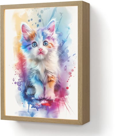 Wandlamp 30x40 cm - Oplaadbaar - Kat - Kleurrijk - Verf - Dier - Wit - Wandlampen binnen woonkamer - Slaapkamer lamp - Decoratieve nachtlamp - Vloerlamp draadloos