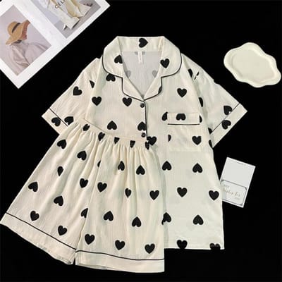Dames Faux Katoen Pyjama Set Zomer Schattige Nachtkleding 2 Stuks Tops met Korte Mouwen en Shorts Zachte Casual Schattige Berenprint Outfits XL white