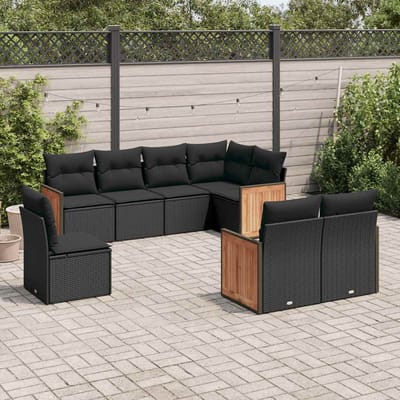 vidaXL - 8-delige - Loungeset - met - kussens - poly - rattan - zwart