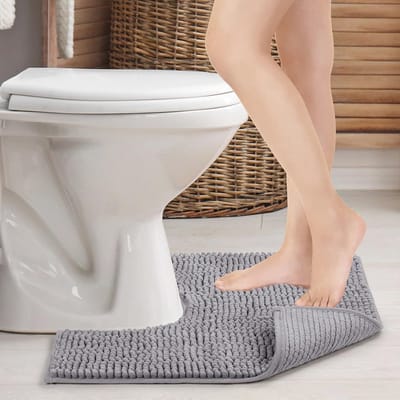 Antislip Toiletmat voor Badkamer - Zachte Chenille Microvezel Badmat | U-vorm 50 x 50 cm (Grijs)