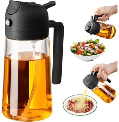 EXCITAT Oliespuit - 2-in-1 verstuiver - 470 ml - Olieverstuiverfles - Geschikt voor thuis, bakken, restaurants, picknicks - Zwart