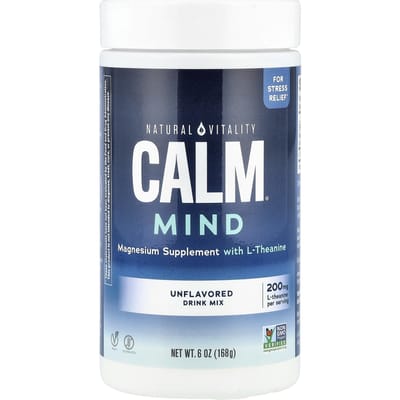 Natural Vitality, CALM Mind, Magnesium met l-Theanine Supplement Drankmix, Ongezoet, 6 oz (168 g)