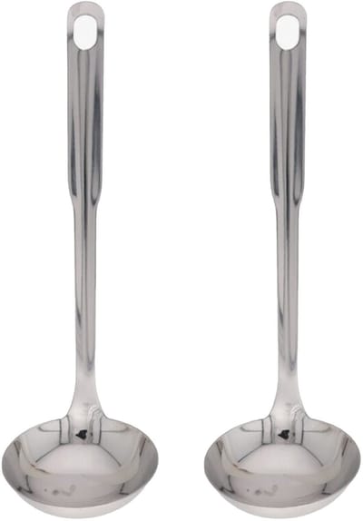Gerimport Soep/saus opscheplepel - 2x - zilver - RVS - 29 cm - keukengerei - soeplepel
