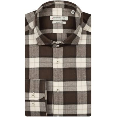 Giordano Overhemd Row Soft Flanel Large Check Donker Bruin / male