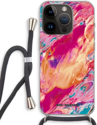Case Company® - Hoesje met koord geschikt voor iPhone 14 Pro hoesje met Koord - Pastel Echoes - Telefoonhoesje met Zwart Koord - Bescherming aan alle Kanten en Over de Schermrand