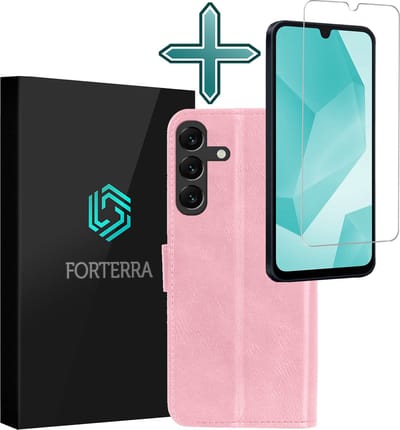 Hoesje Met Screenprotector - Geschikt voor Samsung Galaxy A16 - Luxe Pasjeshouder - Flipcase - Bookcase Portemonee - Flip Case - Kunstleer Book Case - Book Cover - Walletcase - Portemonneehoes - Lichtroze
