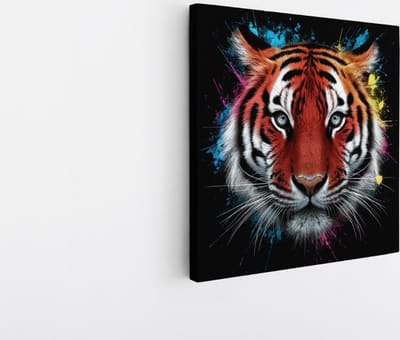 Saammp Canvas Schilderij - Tijger - Abstract - 20x20 - Foto op canvas - Wanddecoratie - Muurdecoratie Kinderkamer - Slaapkamer decoratie - Canvas Print