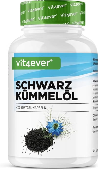 Zwarte Komijn Olie - 420 Capsules - 1000 mg per dagelijkse portie - Egyptisch, Natuurlijk & Koudgeperst - Met Natuurlijke Vitamine E | Vit4ever