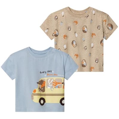 LUPILU 2 baby T-shirts (Blauw/beige, 62/68)