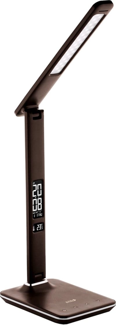 Avide LED Bureaulamp Nathan Dimbaar 6W - Met Kalender + Alarm + Klok + Thermometer Functie - 350 lumen - Bruin