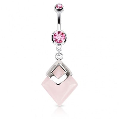 Navelpiercing half edelsteen hanger - Rose Quarts - LMPiercings