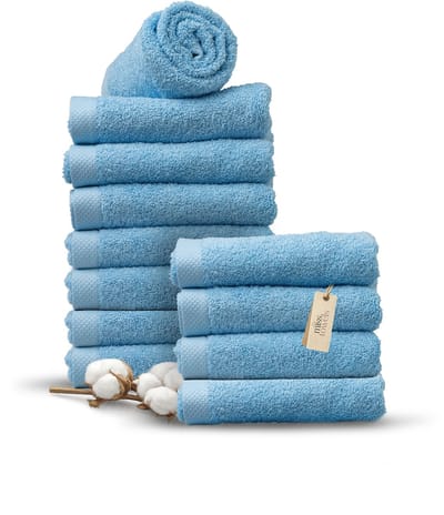 Miss Towels 50x100 Handdoeken Set 12 st. - 5 sterren Hotelkwaliteit - Badtextiel - Luxe Badhanddoeken - Zachte Badlakens - HemelsBlauw - Made in Portugal