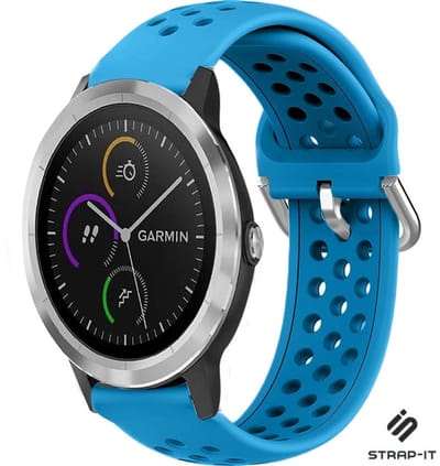 Siliconen sport bandje met gaatjes - Geschikt voor Garmin Venu / Vivoactive 3 / Vivomove HR / Venu SQ / Forerunner 245 / 570 - 42mm / 645 bandje - Sport bandje - Blauw