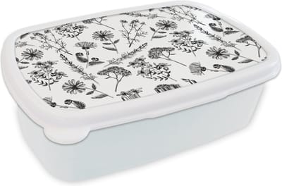 Broodtrommel Wit - Lunchbox - Brooddoos - Bloemen - Kruiden - Vintage - Patronen - 18x12x6 cm - Volwassenen