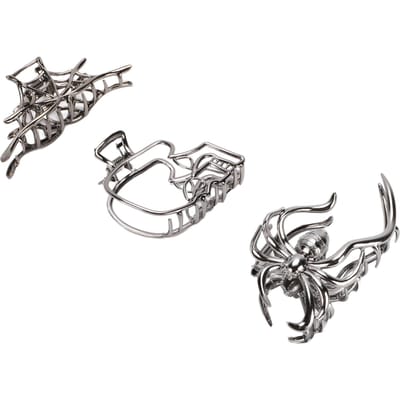 Gotische Zilver Zwart Spinnenweb Schedel Botten Haar Klem Clips voor Vrouwen En Meisjes Dik Dun Haar 3 Stuks