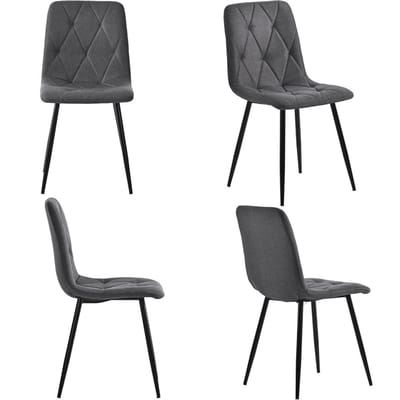 YEHTOKHOME Eetkamerstoelen set van 4, Gestoffeerde stoel met rugleuning en linnen design, Keukenstoel met metalen poten, Ergonomische stoel voor eettafel, Woonkamerstoel, Industrieel, Grijs