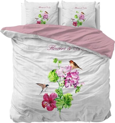Sleeptime Flower Three Dekbedovertrek - 240x200/220 + 2 kussenslopen 60x70 - Wit - Lits-Jumeaux