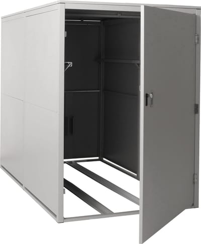 2-fietsenstalling MCW-L56c, fietsenstalling met opbergruimte, afsluitbaar metaal 160x113x209cm ~ lichtgrijs