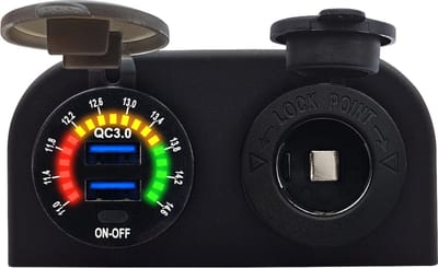 ProRide 12V USB Autolader2 Poorten Opbouw met Schakelaar/Voltmeter - QC3.0 - met 12/24V Sigaretten stopcontact