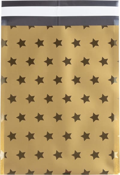 Cadeauzakjes plastic, stars, 18x23,5+3cm GOUD/GOUD (50 stuks)