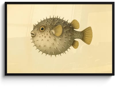 Poster in lijst - Fotolijst 120x80 cm - Posters - Stekels - Vis - Opgeblazen - Bruin - Posterlijst zwart - Decoratie - Wanddecoratie woonkamer - Muurdecoratie slaapkamer