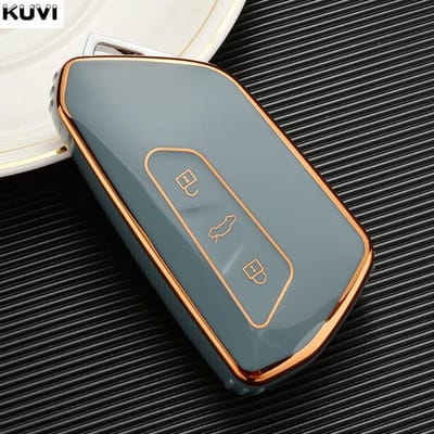 Coque de protection en ABS Carbone pour clé de voiture Porte-clés Pour Volkswagen Vw Golf 8 Mk8 Id-4 Id-6 Pour Skoda Octavia A8 Pour Seat Leon Fr Mk4 Cupra gray