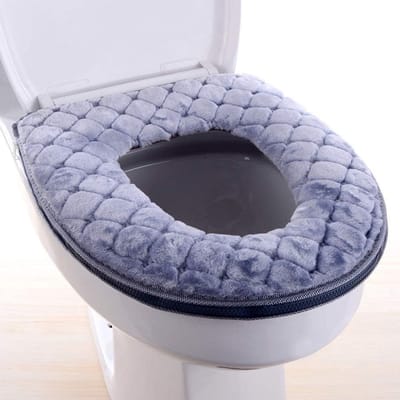 Toiletbrilhoes voor in de badkamer - Toiletbrilpakking - Toiletbrilhoes - Pluche toiletbrilkussen - Zacht verdikt verwarmingskussen - Wasbaar - Toiletbrilhoes met rits - Thuisgebruik - Herbruikbaar (grijs)