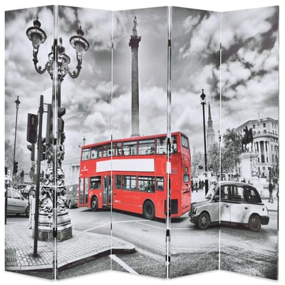 vidaXL - Kamerscherm - inklapbaar - Londen - bus - 200x170 - cm - zwart - en - wit
