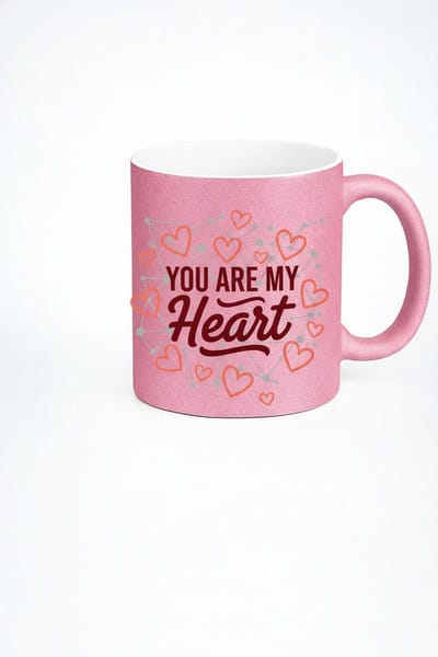 Roze Glitter Mok 'You Are My Heart' met Harten - Romantisch Valentijnscadeau