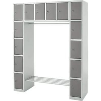 Lockerkast - B 1565 x D 500 x H 1950 mm - 3 x  4 vakken - met kledingstang - schoenrek - lichtgrjs en platinagrijs - ons merk Schäfer Shop Select