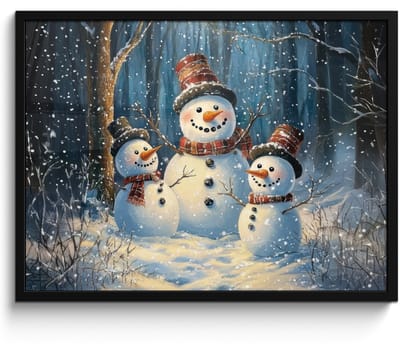 Poster in lijst - Fotolijst 70x50 cm - Posters - Sneeuwpop - Sneeuw - Winter - Bos - Posterlijst zwart - Decoratie - Wanddecoratie woonkamer - Muurdecoratie slaapkamer