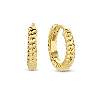 New Bling 9NB-0769 Zilveren Oorringen - Dames - Bewerkt - 14 x 2,5 mm - Zilver - Gold Plated (Verguld/Goud op Zilver)